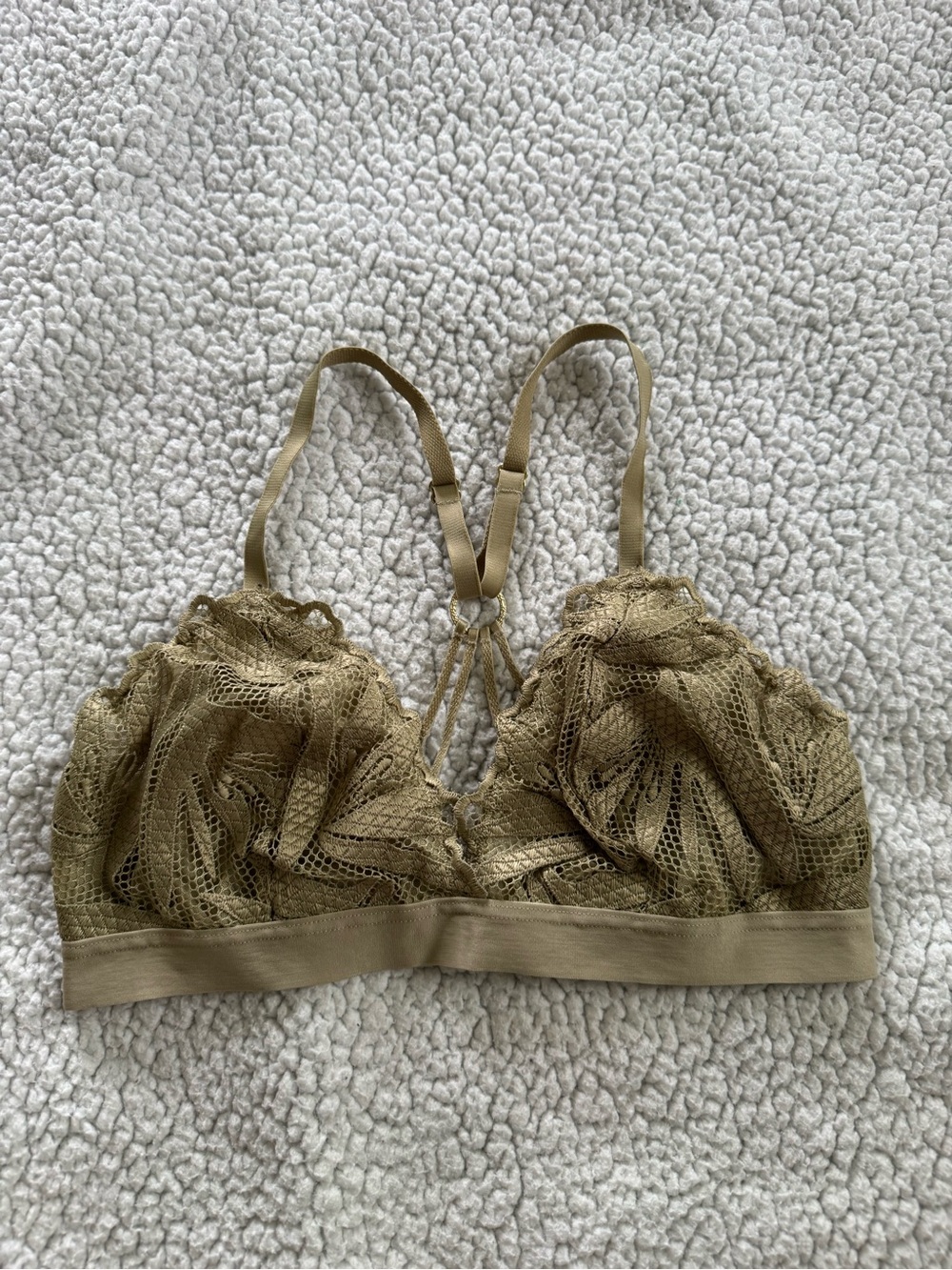 Aerie Olive Green/Tan Lace Bralette with Strappy Back